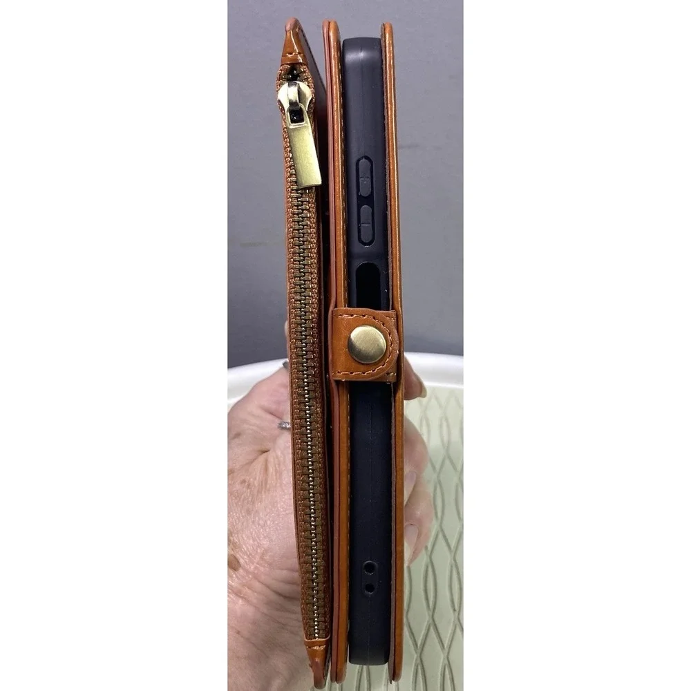 Xcase Bar Brown Leather Phone Case/Wallet/Stand For iPhone 13 Pro Max 6.75x3.25